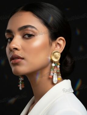 Handcrafted Aventurine Dopamine Natural Stone Gold Clip Dangle Earrings